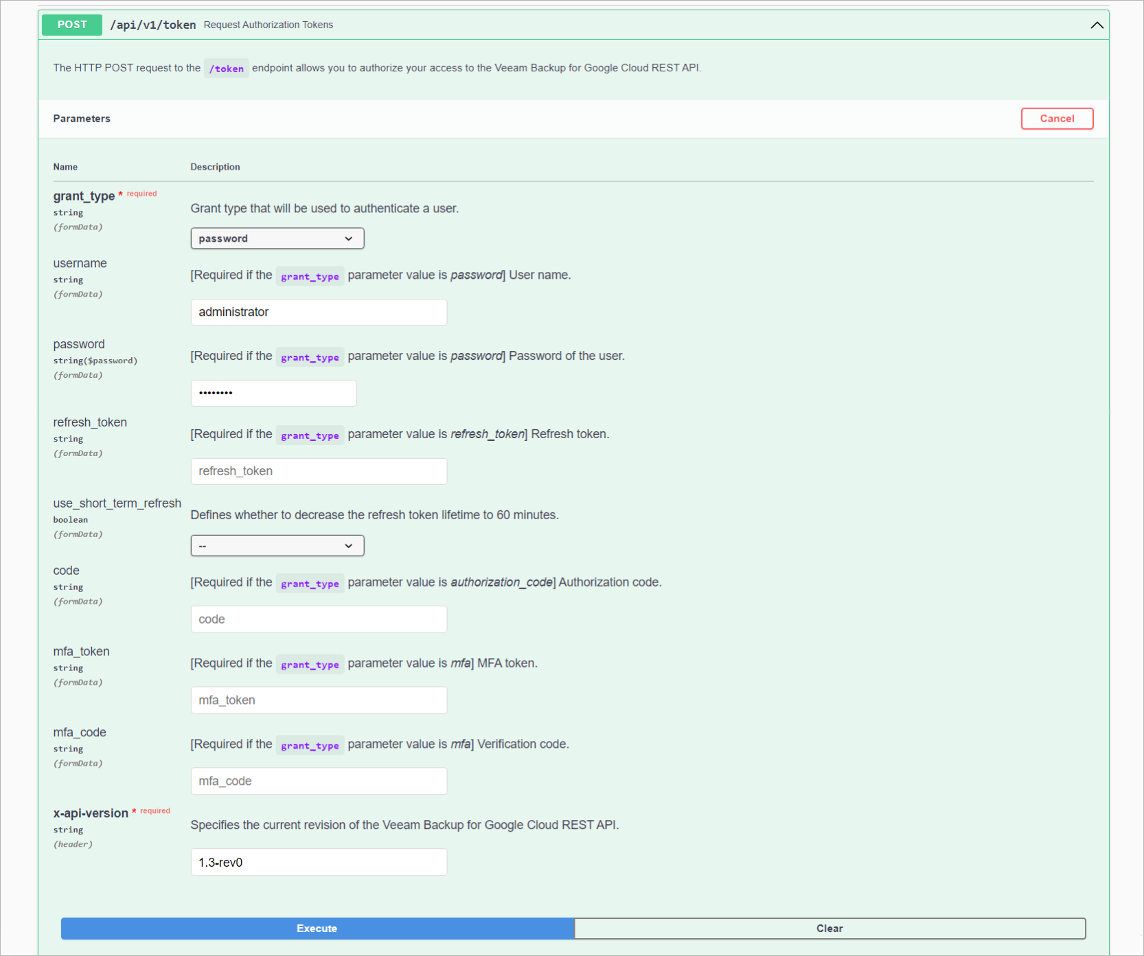 Getting Authorization Token - Enter Credentials