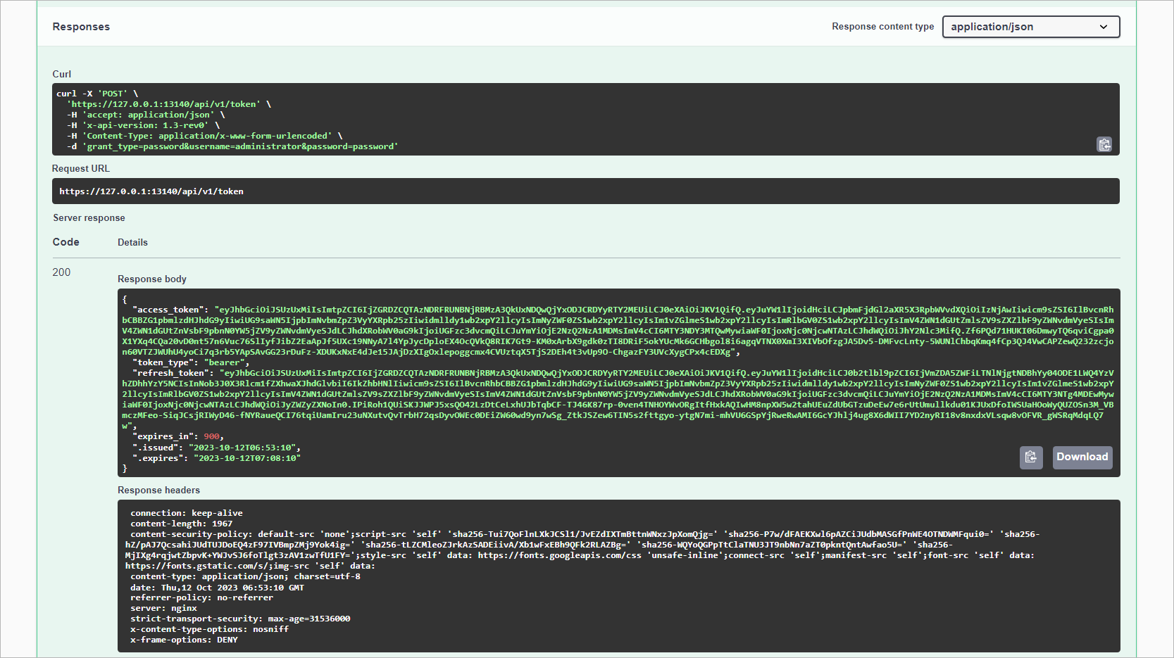 Getting Authorization Token — Server Response