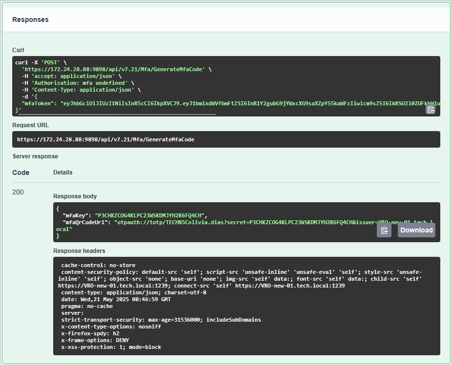 Configuring MFA — Server Response